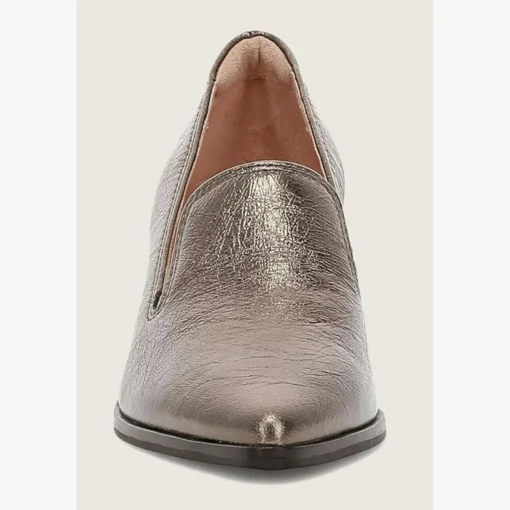 NWT Frye Pointed Toe Leather Sadie Venetian Block Heel Loafers Bronze Size 11M